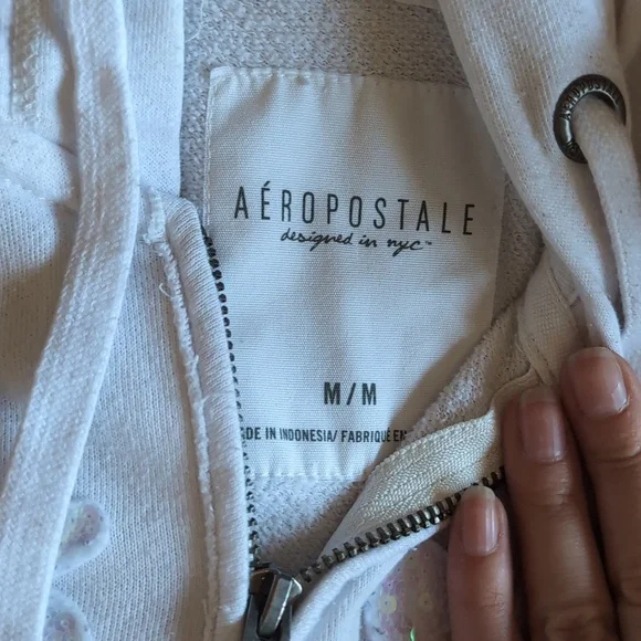 Aeropostale Sparkly Off-White Zip-Up Hoodie - Picture 2 of 6